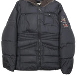 KENZO Girls Black Hooded Zip Jacket S Polyamide Plain Winter Coat Warm