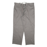 DICKIES Mens Grey Cotton Blend Regular Straight Trousers W40 L30 Workwear Zip