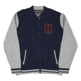 TOMMY HILFIGER Mens Blue & Grey Letterman Jacket XL Cotton Blend Knit