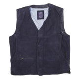 BEAVERS Mens Blue Leather Button Jacket Vest M Suede Plain