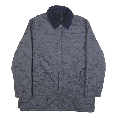 BARBOUR Mens Navy Blue Quilted Button Jacket XL Polyester Blend Classic