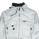 SYMBIOSIS Womens Silver Light Grey Casual Jacket L Polyester Blend Plain Zip