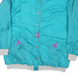 Womens Turquoise & Purple Reversible Synthetic Button Jacket L Woven Casual