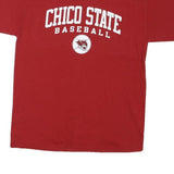 CHAMPION Mens Red Chico State Baseball Graphic T-Shirt L Short Sleeve Crew Neck