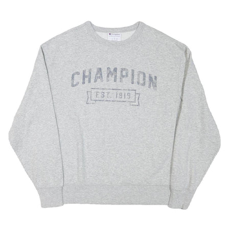 CHAMPION Mens Grey Logo Crew Neck L Sweatshirt Cotton Blend Pullover