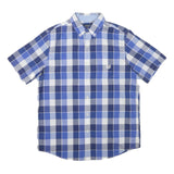CHAPS Mens Blue & White Check Shirt M Cotton Blend Casual Button-Down Short