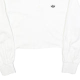 ADIDAS Womens White Sweatshirt Crew Neck UK 10 Cotton Blend Long Sleeve