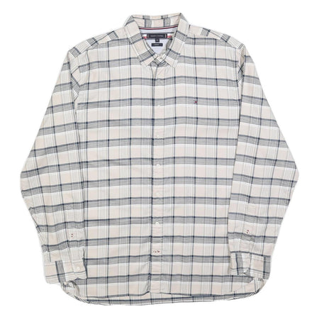 TOMMY HILFIGER Mens Beige & Grey Check Shirt 2XL Cotton Blend Long Sleeve