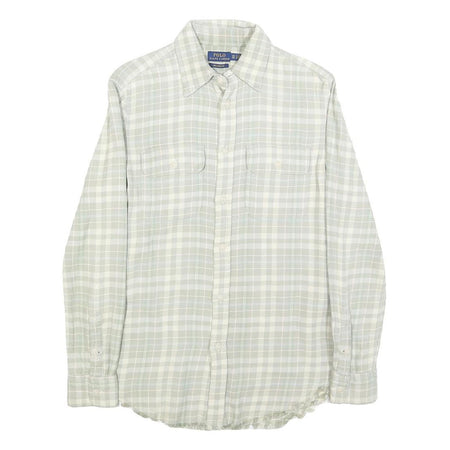 POLO RALPH LAUREN Mens Beige & White Checked Shirt XS Casual Cotton Blend Long