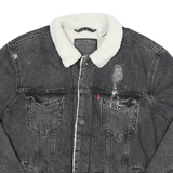 LEVI'S Womens Black Cotton Blend Denim Sherpa Lined Button Jacket XL