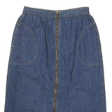 Womens Blue Denim Zip Front Midi Cotton Blend Skirt S Pocket Casual Everyday