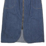 Womens Blue Denim Zip Front Midi Cotton Blend Skirt S Pocket Casual Everyday