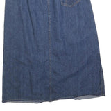 Womens Blue Denim Zip Front Midi Cotton Blend Skirt S Pocket Casual Everyday