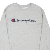 CHAMPION Mens Grey Cotton Blend Crew Neck M Logo Sweatshirt Lightweight Casual