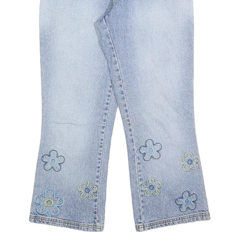 VILA Girls Regular Fit Light Blue Denim Jeans W26 L26 Embroidered Floral Design
