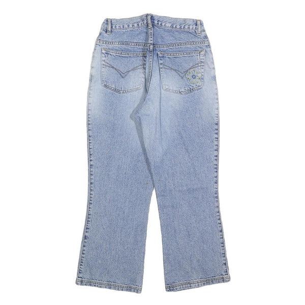 VILA Girls Regular Fit Light Blue Denim Jeans W26 L26 Embroidered Floral Design