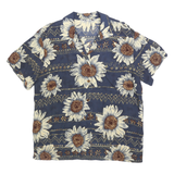 Mens Blue & Cream Floral Pattern Shirt L Short Sleeve Button Up Summer Casual