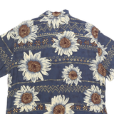 Mens Blue & Cream Floral Pattern Shirt L Short Sleeve Button Up Summer Casual