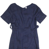 JIGSAW Womens Navy Linen Day Dress Short Sleeve UK 10 Belted Casual Summer Style