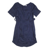 JIGSAW Womens Navy Linen Day Dress Short Sleeve UK 10 Belted Casual Summer Style