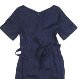 JIGSAW Womens Navy Linen Day Dress Short Sleeve UK 10 Belted Casual Summer Style