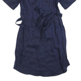 JIGSAW Womens Navy Linen Day Dress Short Sleeve UK 10 Belted Casual Summer Style