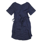 JIGSAW Womens Navy Linen Day Dress Short Sleeve UK 10 Belted Casual Summer Style