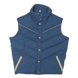 WOOLRICH Womens Blue & Beige Sleeveless Quilted Jacket L Polyester Blend Button