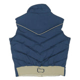 WOOLRICH Womens Blue & Beige Sleeveless Quilted Jacket L Polyester Blend Button