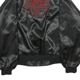 HARTWELL Mens Black Nylon Bomber Jacket L Satin Finish Embroidered Back Logo