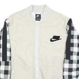 NIKE Mens White & Black Check Bomber Jacket M Nylon Plain Zip Casual Sports