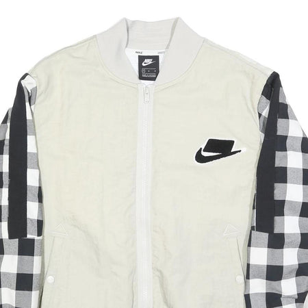NIKE Mens White & Black Check Bomber Jacket M Nylon Plain Zip Casual Sports