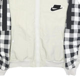 NIKE Mens White & Black Check Bomber Jacket M Nylon Plain Zip Casual Sports