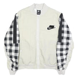 NIKE Mens White & Black Check Bomber Jacket M Nylon Plain Zip Casual Sports