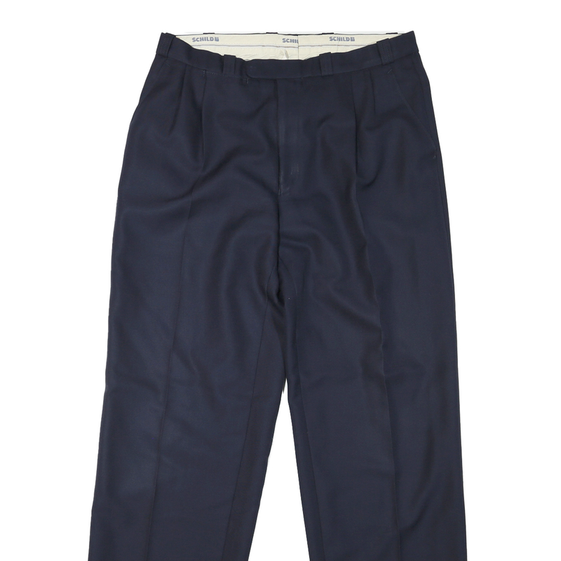 Mens Navy Regular Fit Polyester Shirt Button Closure Trousers W30 L32 Formal