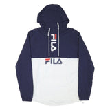 FILA Mens Navy & White Logo Print Hoodie Jacket S Polyester Blend Plain Zip