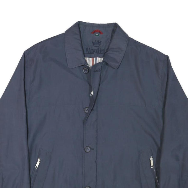 KINGFIELD Mens Blue Button Jacket L Polyester Blend Plain Classic Casual
