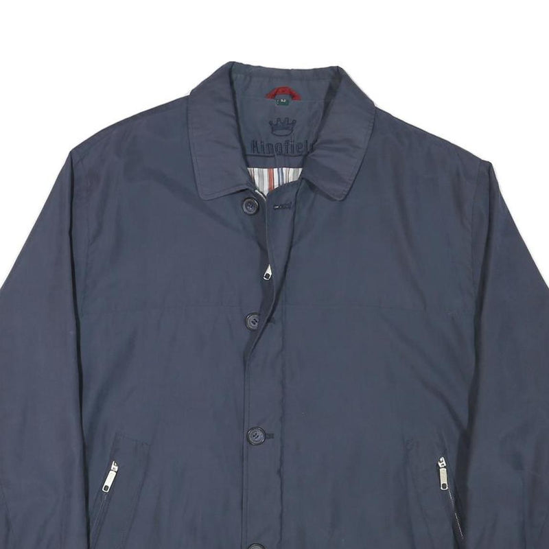 KINGFIELD Mens Blue Button Jacket L Polyester Blend Plain Classic Casual