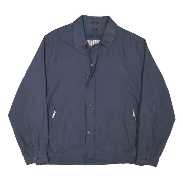 KINGFIELD Mens Blue Button Jacket L Polyester Blend Plain Classic Casual