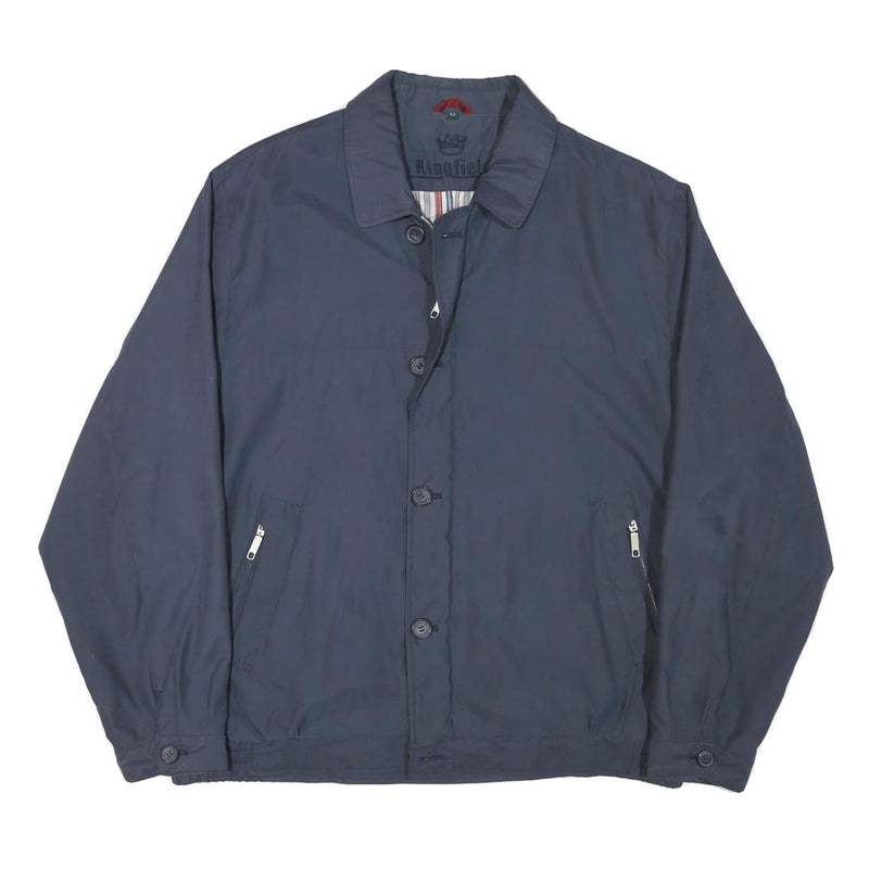 KINGFIELD Mens Blue Button Jacket L Polyester Blend Plain Classic Casual