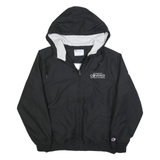CHAMPION Mens Black Hooded Jacket S Polyester Zip Plain Casual Streetwear