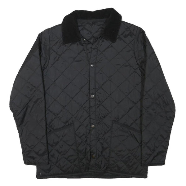 BARBOUR Girls Black Quilted Jacket XL Polyester Blend Button Closure Classic Fit