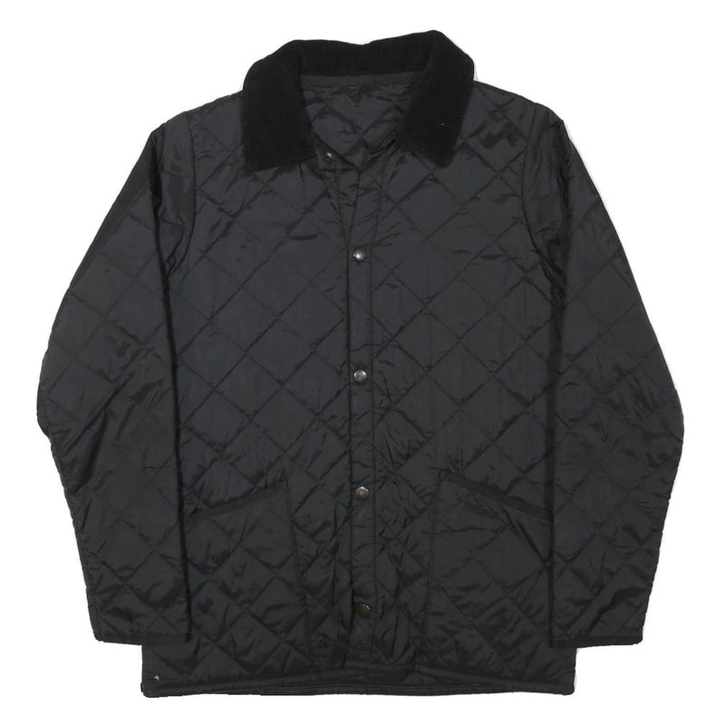 BARBOUR Girls Black Quilted Jacket XL Polyester Blend Button Closure Classic Fit