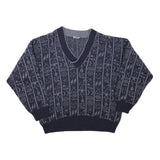 ANGELO LITRICO Mens Blue Patterned Wool Blend Jumper V-Neck Cable Knit M