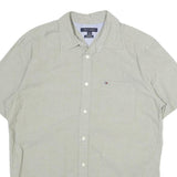 TOMMY HILFIGER Mens Beige Classic Cotton Shirt L Pocket Logo Casual Summer