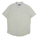 TOMMY HILFIGER Mens Beige Classic Cotton Shirt L Pocket Logo Casual Summer