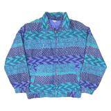 FUDA Mens Blue Teal Geometric Pattern Silk Jacket M Zip Casual Retro Stylish
