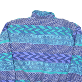 FUDA Mens Blue Teal Geometric Pattern Silk Jacket M Zip Casual Retro Stylish