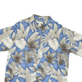 PRESWICK & MOORE Mens Blue & Brown Floral Rayon Shirt L Relaxed Fit Casual