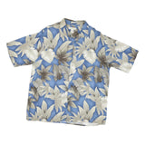 PRESWICK & MOORE Mens Blue & Brown Floral Rayon Shirt L Relaxed Fit Casual